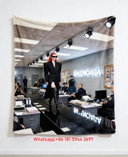 Balenciaga Police Station Runway Print Flannel Throw Blanket BA272